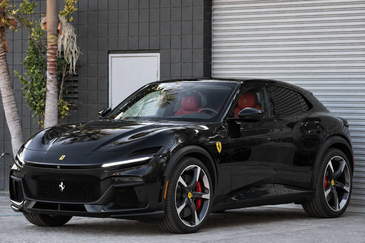 Black Ferrari Purosangue at BLU Motors — front three-quarter view