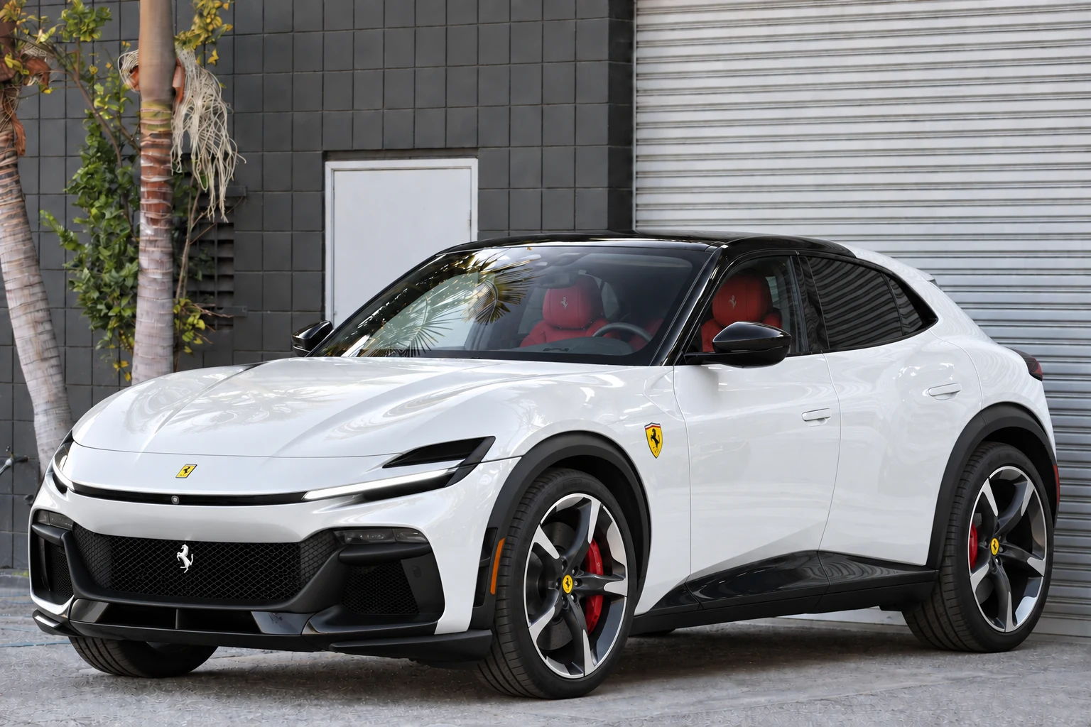 White Ferrari Purosangue at BLU Motors — front three-quarter view