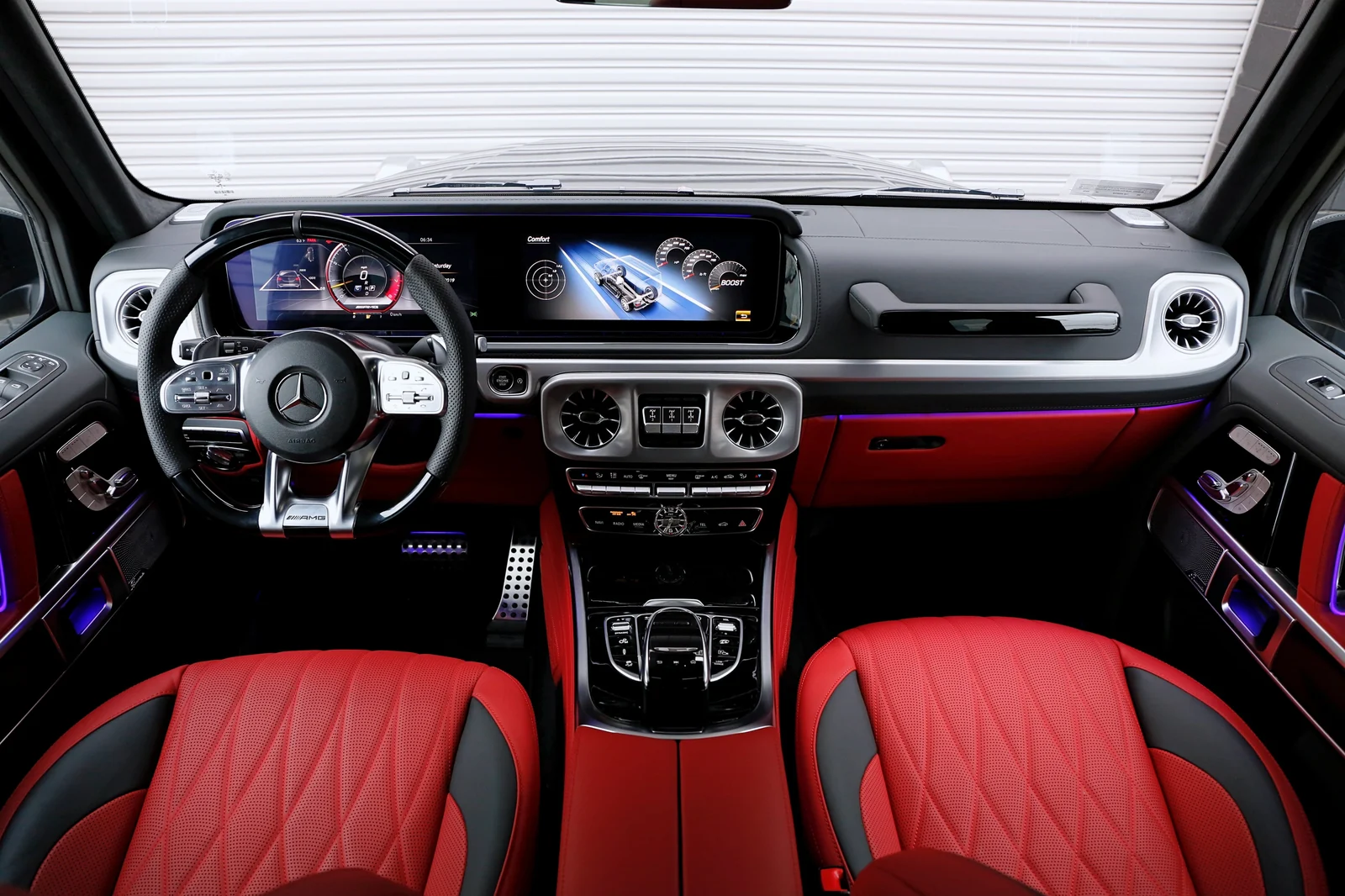 Mercedes-AMG G 63 dashboard and red leather front seats