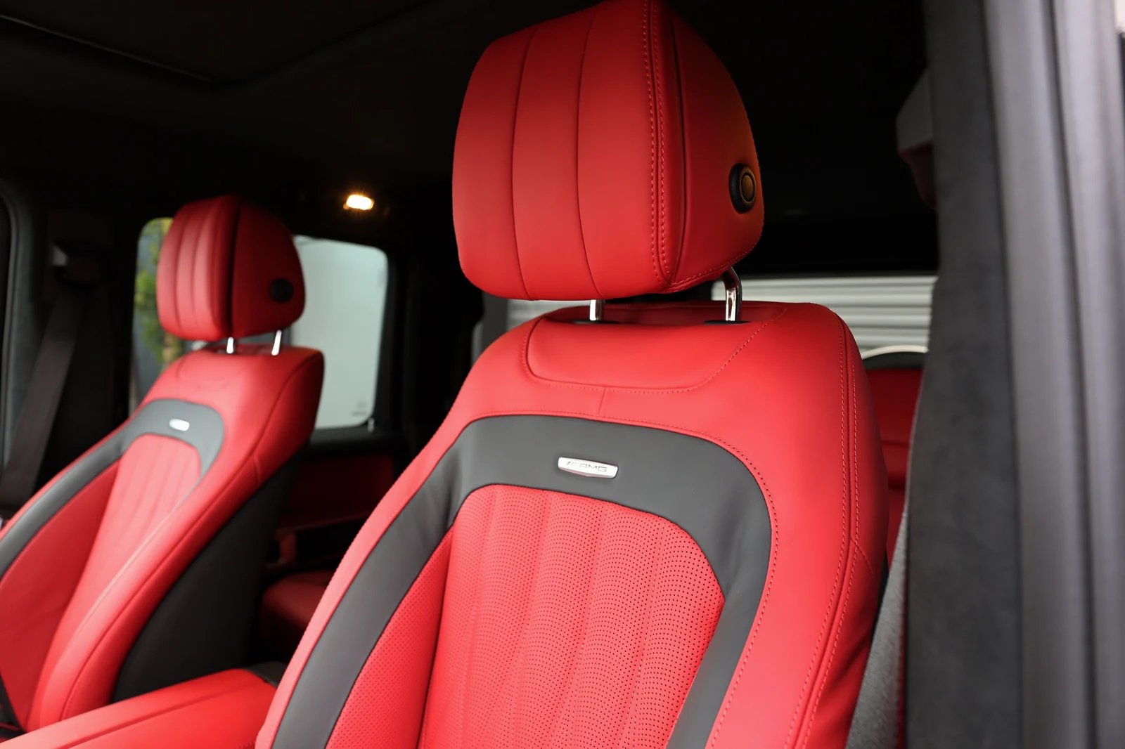 Red leather seats in BLU’s Mercedes-AMG G 63