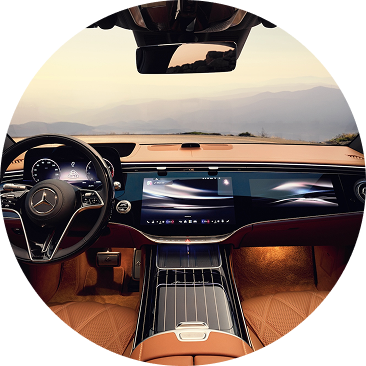 Mercedes-Maybach cabin with tan leather and panoramic display