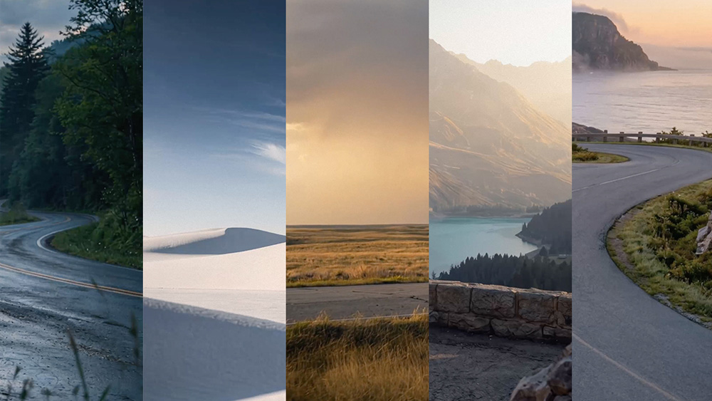 A collection of roads, coastlines and mountain landscapes