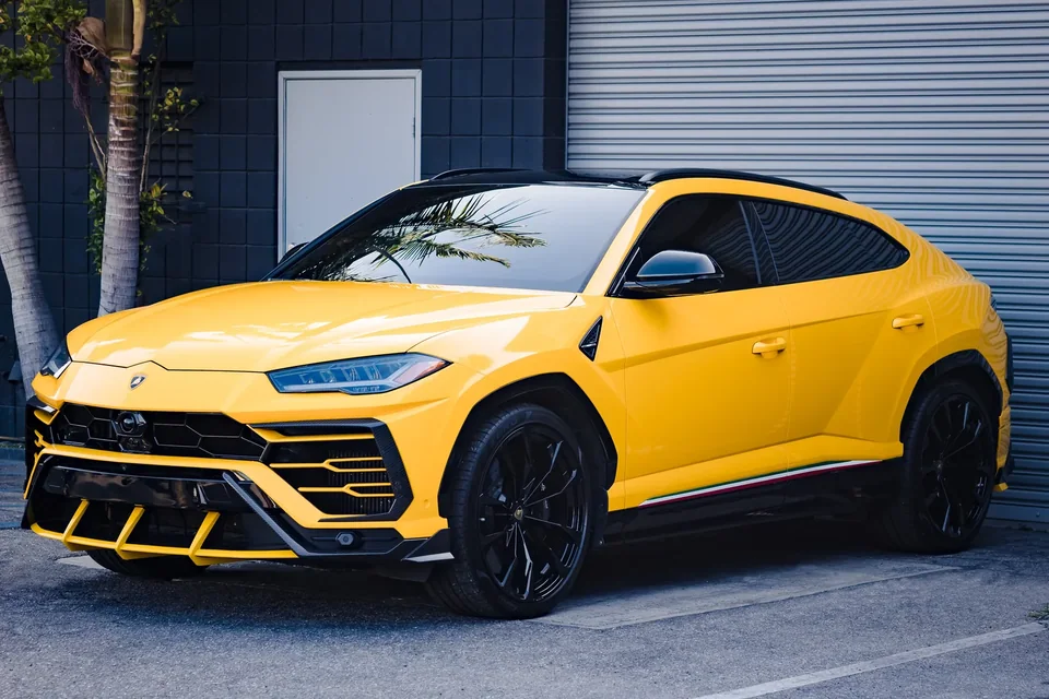 Lamborghini Urus — Yellow rental at BLU Motors in Los Angeles